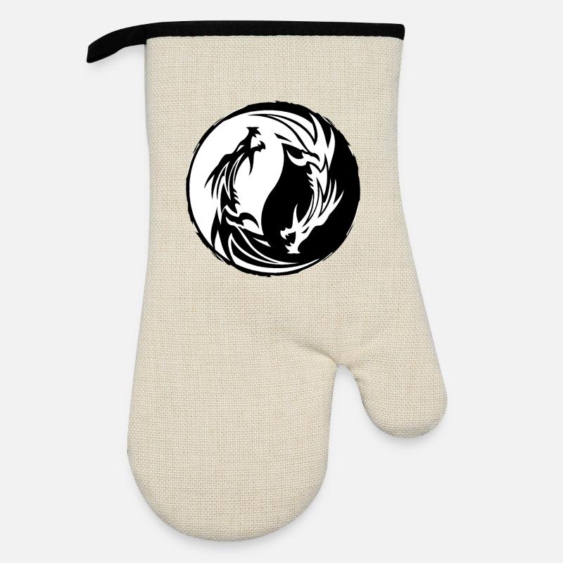 Drache Yin Yang - Ofenhandschuh mit Gummibeschichtung - Leinen/Schwarz