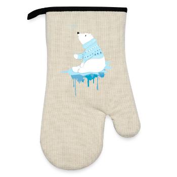 un ours polaire et des flocons de neige - Gant de cuisine avec revêtement en caoutchouc - lin/noir  - Devant