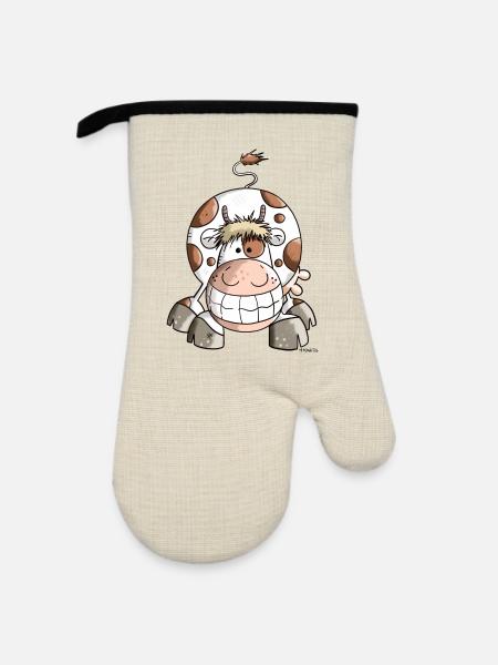 Grinse Kuh - Ofenhandschuh mit Gummibeschichtung - Leinen/Schwarz
