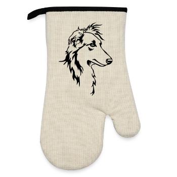 Long hair whippet head - Oven glove with rubber coating - linen/black  - Front