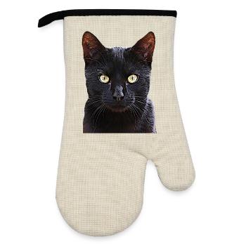 Cat black cat cats cat cats - Oven glove with rubber coating - linen/black  - Front