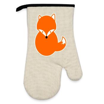 Rothaar Fuchs – Niedlich, schlau & Kawaii Cartoon - Ofenhandschuh mit Gummibeschichtung - Leinen/Schwarz  - Vorne