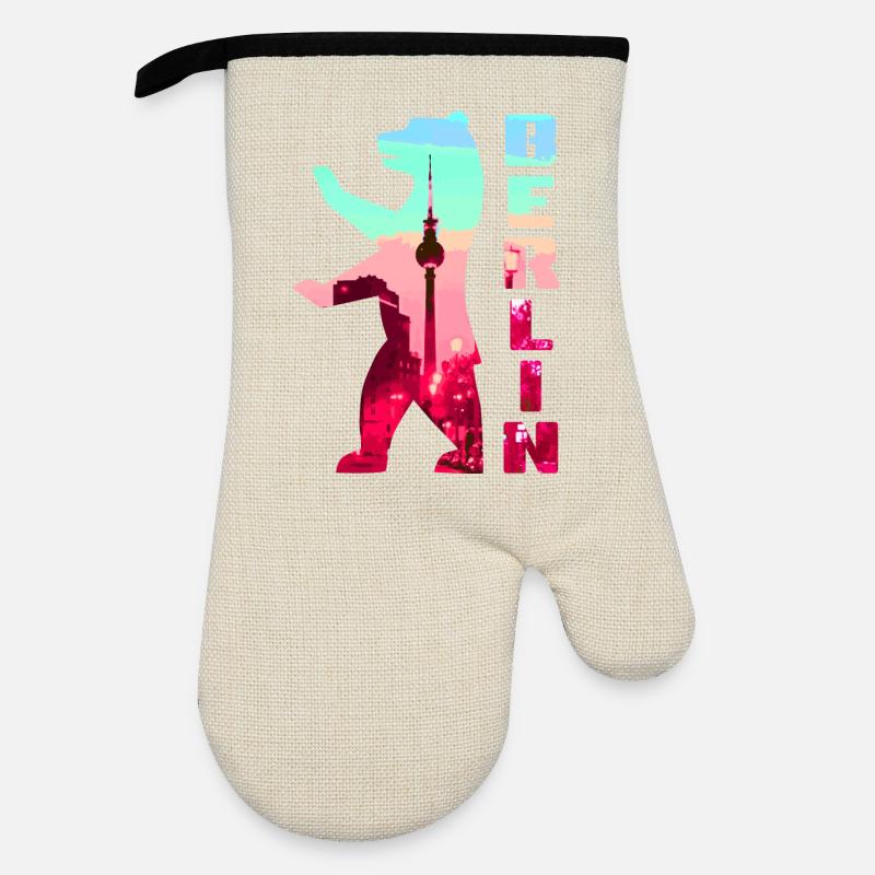 Berlin Bear Neon Silhouette - Oven glove with rubber coating - linen/black 