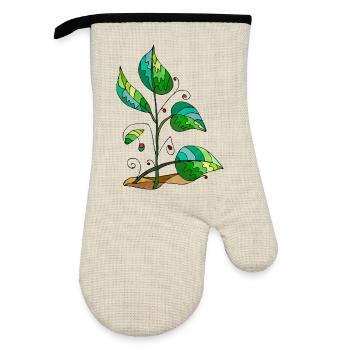 leaves - Oven glove with rubber coating - linen/black  - Front