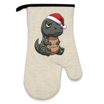 Mürrischer Dino Weihnachtsmann Clumsy Santa Gesche - Ofenhandschuh mit Gummibeschichtung - Leinen/Schwarz  - Vorne