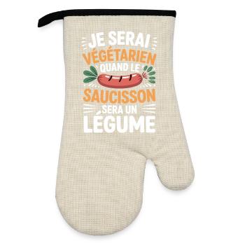 Humour Sausage – Never Vegetarian - Oven glove with rubber coating - linen/black  - Front