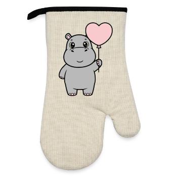 Amour en cœur d’hippopotame doux - Gant de cuisine avec revêtement en caoutchouc - lin/noir  - Devant