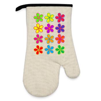 fleurs de marguerite - Gant de cuisine avec revêtement en caoutchouc - lin/noir  - Devant