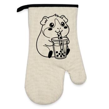 hamster bubble tea - Oven glove with rubber coating - linen/black  - Front