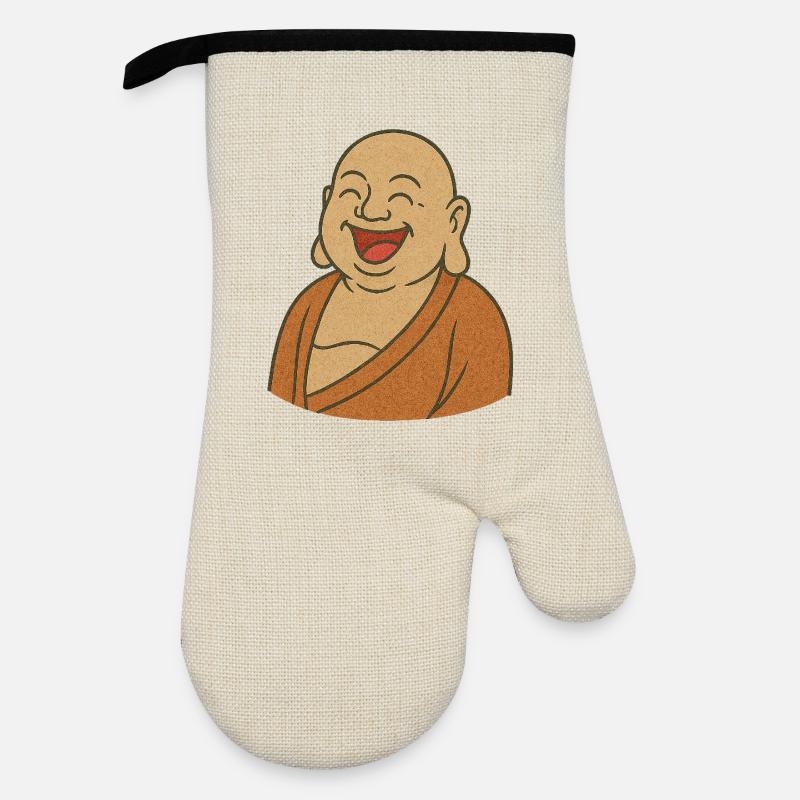 Budda_der_lacht- - Ofenhandschuh mit Gummibeschichtung - Leinen/Schwarz