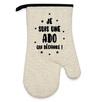 adolescent / enfant / ado / adolescente - Gant de cuisine avec revêtement en caoutchouc - lin/noir  - Devant