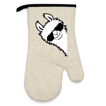 Alpaca looks sideways - Oven glove with rubber coating - linen/black  - Front