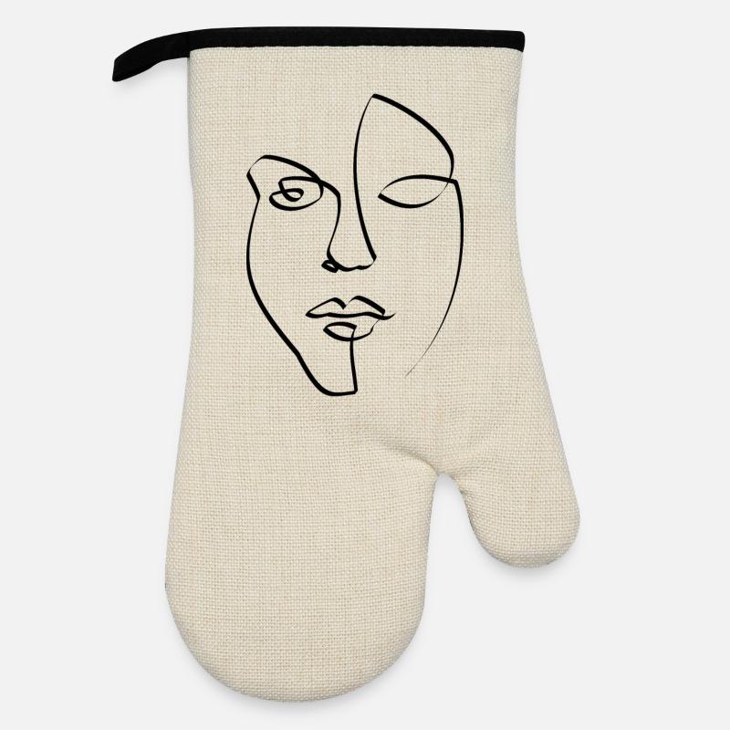 Face - Oven glove with rubber coating - linen/black