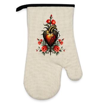 The Gothic Elegance of the Heart - Oven glove with rubber coating - linen/black  - Front