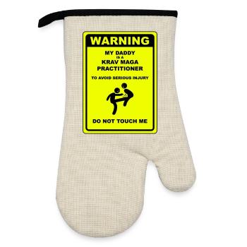 Warning! Daddy does Krav Maga! - Oven glove with rubber coating - linen/black  - Front