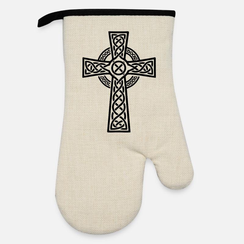 Celtic Cross - Oven glove with rubber coating - linen/black 
