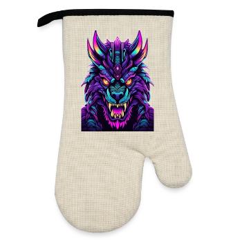 Neon Wolfsgeist - Ofenhandschuh mit Gummibeschichtung - Leinen/Schwarz  - Vorne