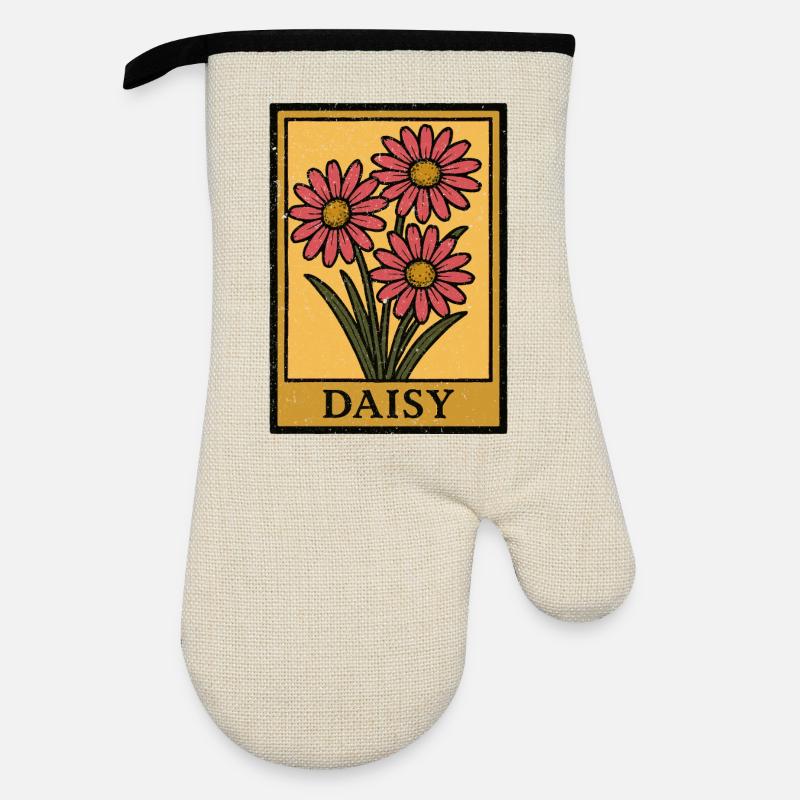 Daisy Trio Floral Frame - Oven glove with rubber coating - linen/black