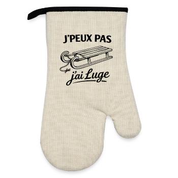 Je peux pas j’ai luge – Humour sport d’hiver neige - Gant de cuisine avec revêtement en caoutchouc - lin/noir  - Devant