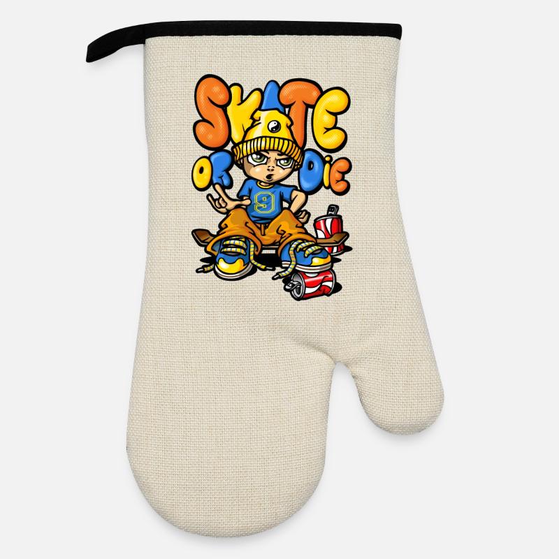 Skate and graffitis - Oven glove with rubber coating - linen/black 