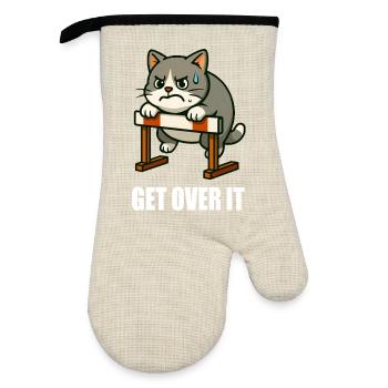 Motivation Katze Hürden Hürdenläufer Spruch - Ofenhandschuh mit Gummibeschichtung - Leinen/Schwarz  - Vorne