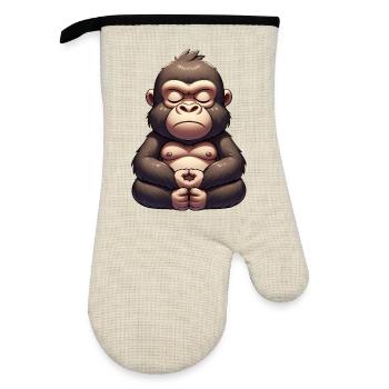 Süßer Gorilla Yoga Meditation Innere Ruhe Cartoon - Ofenhandschuh mit Gummibeschichtung - Leinen/Schwarz  - Vorne