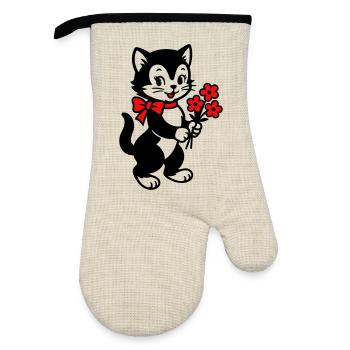Chat noir avec ruban rouge - Gant de cuisine avec revêtement en caoutchouc - lin/noir  - Devant