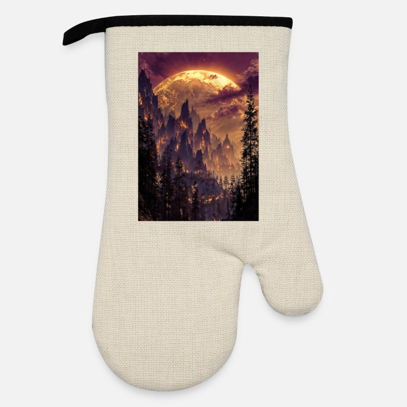 Fiery Summit at Dusk - Oven glove with rubber coating - linen/black