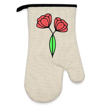 Poppy Poppies Minimalist Line Art 6 - Oven glove with rubber coating - linen/black  - Front