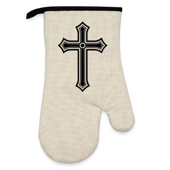 Symbole chrétien croisé - Gant de cuisine avec revêtement en caoutchouc - lin/noir  - Devant