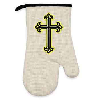 Cross Symbol Christian - Oven glove with rubber coating - linen/black  - Front