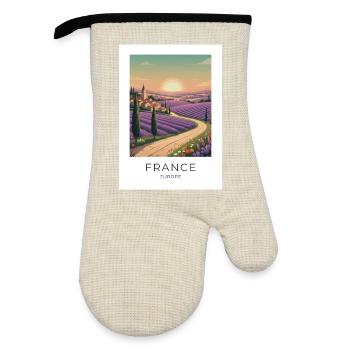 Lavendelfeld Provence France - Ofenhandschuh mit Gummibeschichtung - Leinen/Schwarz  - Vorne