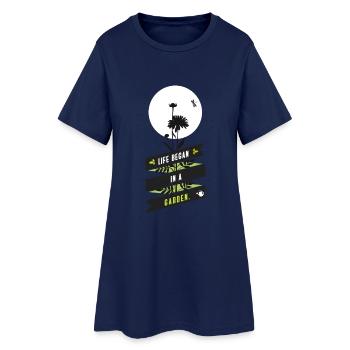jardin plantes jardin jardinage fleur rétro libelle cire - Robe T-shirt Femme - marine clair - Devant