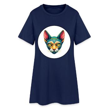Sphynx Chat Race Dessin Animé Kawaii Animal Pet - Robe T-shirt Femme - marine clair - Devant