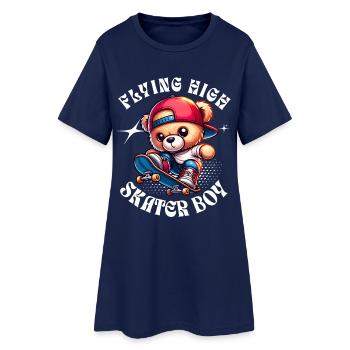 Ours en peluche skateur sur skateboard - Robe T-shirt Femme - marine clair - Devant