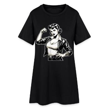 Starke Coole Frau Rockabilly Lederjacke Geschenk - Frauen T-Shirt-Kleid - Schwarz - Vorne