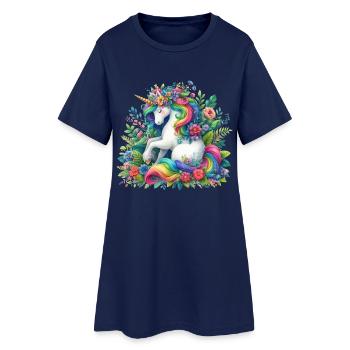 Fleur de licorne à crinière arc-en-ciel - Robe T-shirt Femme - marine clair - Devant