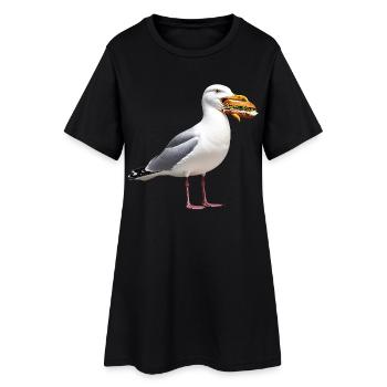 Silbermoewe-mit-Fischbroetchen - Frauen T-Shirt-Kleid - Schwarz - Vorne