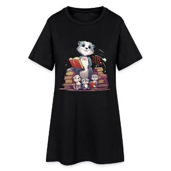 Learning beaver with books - Women’s T-Shirt Dress - black - Front