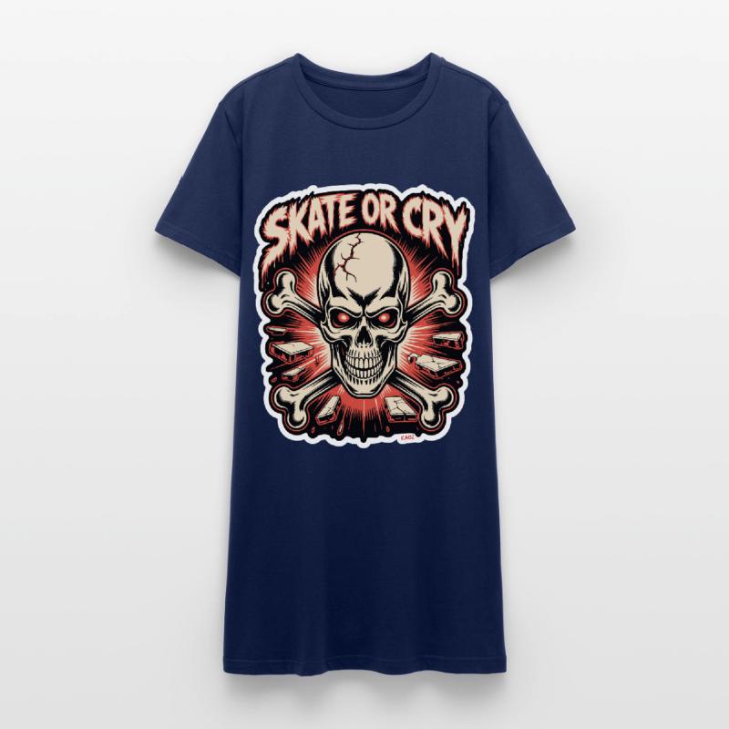 Skate- oder Cry-Skull-Tee-Design Frauen T-Shirt-Kleid
