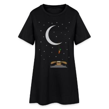 rabbit stares at a carrot on the moon - Women’s T-Shirt Dress - black - Front