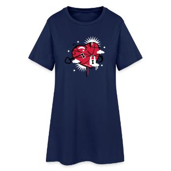 coeur lacé et réparé avec trou de serrure - Robe T-shirt Femme - marine clair - Devant