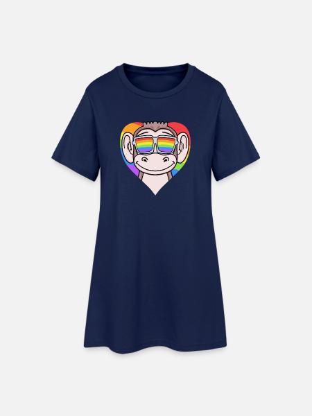 LGBT Herz mit Affe Regenbogen - Frauen T-Shirt-Kleid - Light Navy