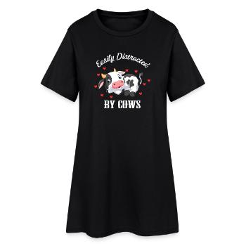 Easiliy Distracted by Cows Cow Farmer Farmer Cattle - Women’s T-Shirt Dress - black - Front