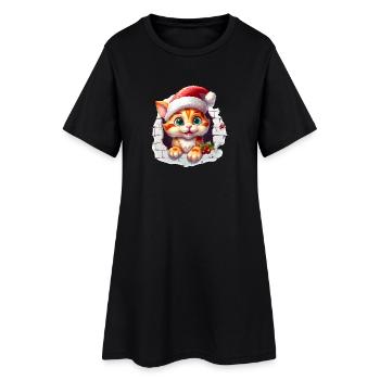 Chat avec chapeau de père Noël dans le trou dans le mur - Robe T-shirt Femme - noir - Devant