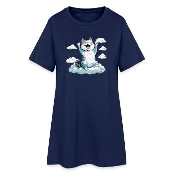 Chat qui se réveille, humour de chat ! - Robe T-shirt Femme - marine clair - Devant