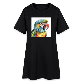Aquarell-Ara - Frauen T-Shirt-Kleid - Schwarz - Vorne
