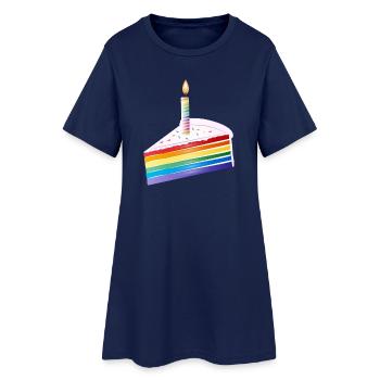 Morceau de gâteau arc-en-ciel avec bougie d’anniversaire - Robe T-shirt Femme - marine clair - Devant
