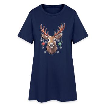 Cerf de Noël avec bijoux et flocons de neige - Robe T-shirt Femme - marine clair - Devant