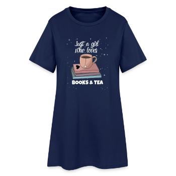 Bücher und Tee - Frauen T-Shirt-Kleid - Light Navy - Vorne